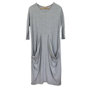Joan Vass Grey Draped Pocket Midi Dress | Lagenlook T-Shirt Dress Size L